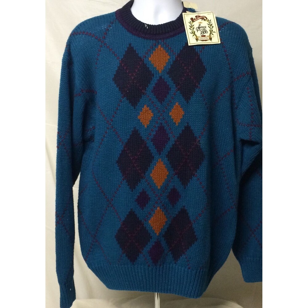 Sears Roebuck Men's Teal Fair Isle Ski Lodge Sweater Blue Large New With Tags